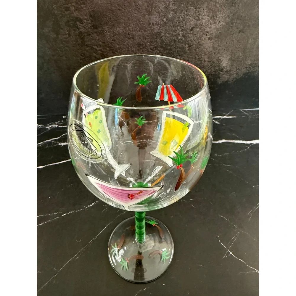 Home Essential and Beyond Hand Painted Tropical Drink 8.25in Wine Glass